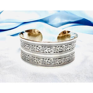 Vintage Silver Plated Two Row Scrolling Cuff